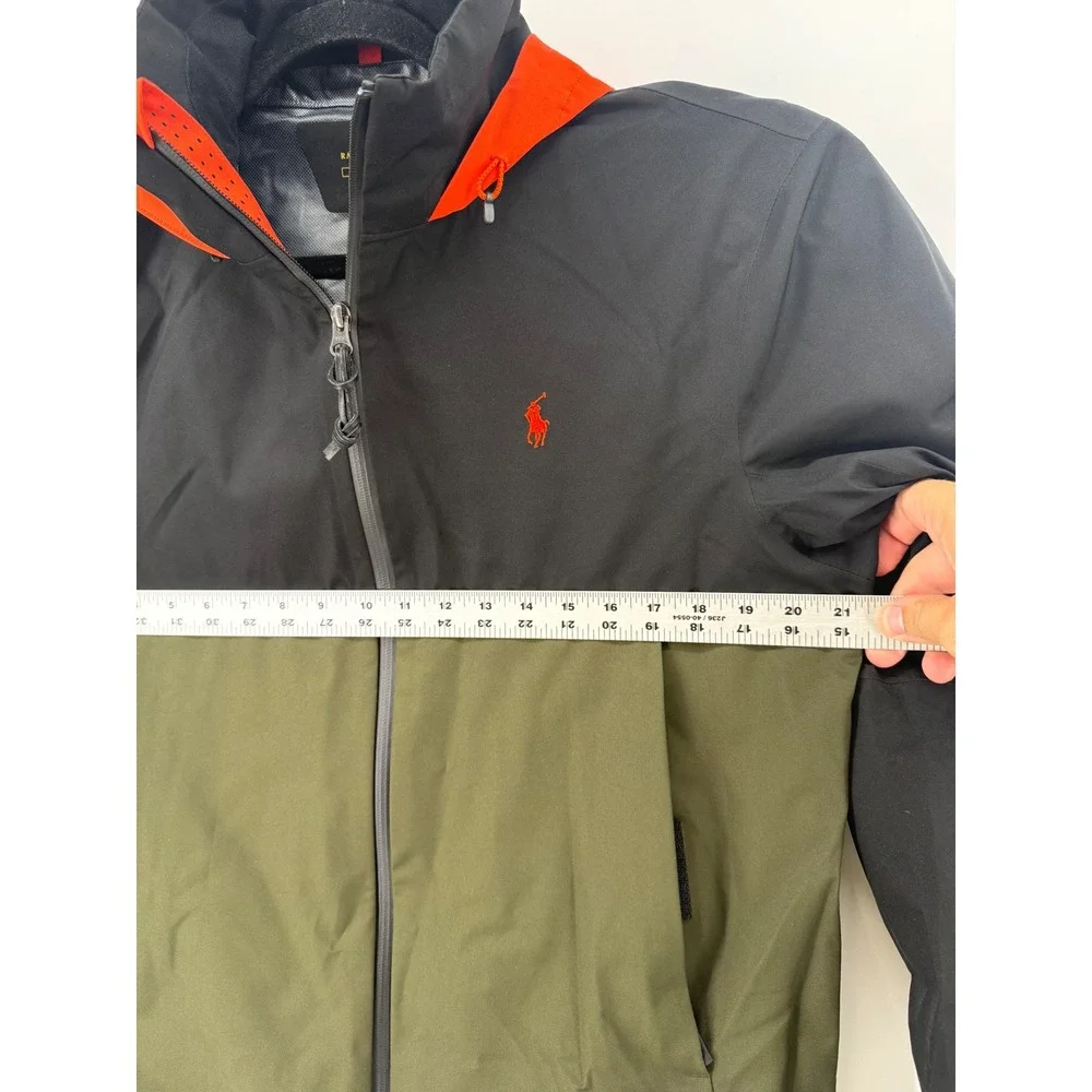 Polo Ralph Lauren Mens Colorblock Hooded Windbreaker Jacket Black Green Orange M